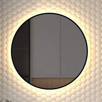 Зеркало круглое Defesto Aura DF 2994 70x70, с теплой подсветкой, без выключателя, черное