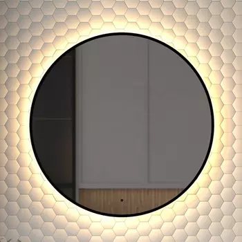 Зеркало круглое Defesto Aura DF 2994R 70x70, с теплой подсветкой, инфракрасный выключатель, черное