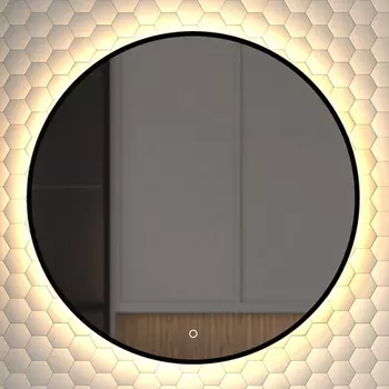 Зеркало круглое Defesto Aura DF 2994S 70x70, с теплой подсветкой, сенсорный выключатель, черное