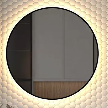 Зеркало круглое Defesto Aura DF 2995 80x80, с теплой подсветкой, без выключателя, черное