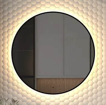 Зеркало круглое Defesto Aura DF 2995R 80x80, с теплой подсветкой, инфракрасный выключатель, черное