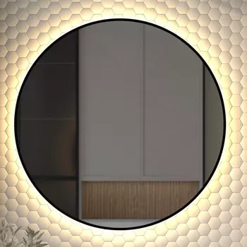 Зеркало круглое Defesto Aura DF 2996 90x90, с теплой подсветкой, без выключателя, черное
