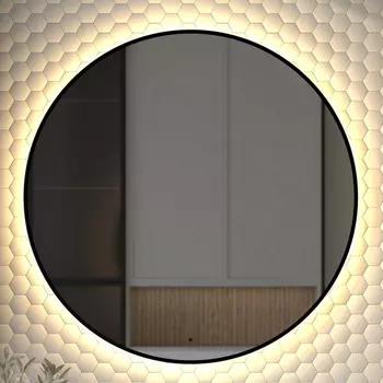 Зеркало круглое Defesto Aura DF 2996R 90x90, с теплой подсветкой, инфракрасный выключатель, черное