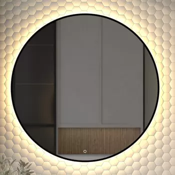 Зеркало круглое Defesto Aura DF 2996S 90x90, с теплой подсветкой, сенсорный выключатель, черное