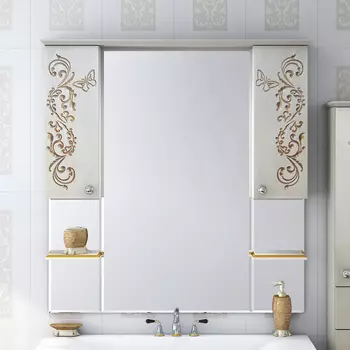 Зеркало-шкаф Misty Бабочка 105 бежевый, патина