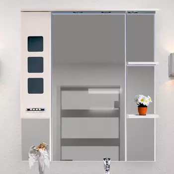 Зеркало-шкаф Misty Квадро 90 L бежевая эмаль, с подсветкой