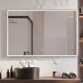 Зеркало STWORKI Ольборг 120 с подсветкой, сенсор на зеркале, серое,прямоугольное, большое, настенное