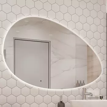 Зеркало STWORKI Скаген 120 с подсветкой, белое, инфракрасное управление, овальное, большое