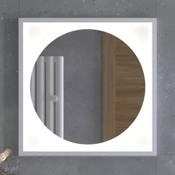 Зеркало в багетной раме с LED-подсветкой 12 W (60x60 cm) (Без выключателя) (Нейтральный белый свет) (Белая рама) (DEFESTO)