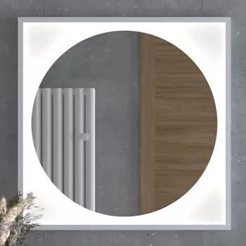 Зеркало в багетной раме с LED-подсветкой 18 W (80x80 cm) (Без выключателя) (Нейтральный белый свет) (Белая рама) (DEFESTO)