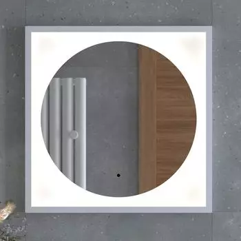 Зеркало в багетной раме с LED-подсветкой 12W (60x60 cm) (ИК - выключатель) (Нейтральный белый свет) (Белая рама) (DEFESTO)