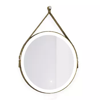 Зеркало круглое Jorno Wood 60, с подсветкой, кожаный ремень