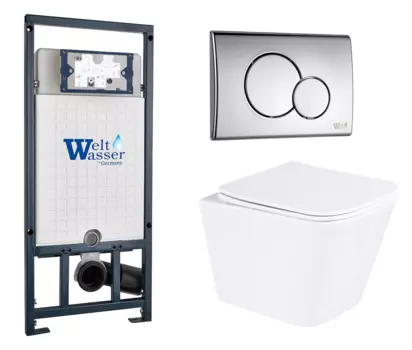 Комплект 3 в 1 инсталляция WeltWasser WW Marberg 507 + Подвесной унитаз BelBagno Due BB3103CHR/SC с кнопкой хром RD 10000005949 + BB3103CHR/SC + 10000005952