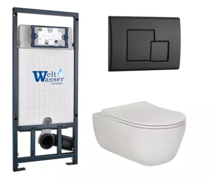 Комплект 3 в 1 инсталляция WeltWasser WW Marberg 507 + Подвесной унитаз Berges Wasserhaus Ego XL 082118 с кнопкой черной SE 10000005949 + 082118 + 10000010239