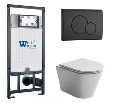 Комплект 3 в 1 инсталляция WeltWasser WW Marberg 507 + Подвесной унитаз Ceramica Nova Forma CN3011 с кнопкой черной RD 10000005949 + CN3011 + 10000010238
