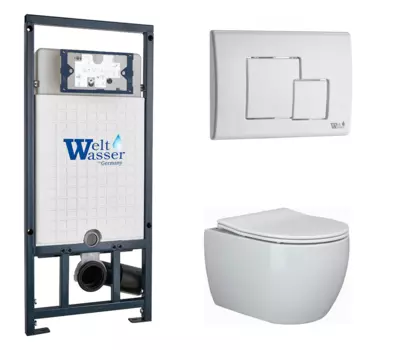 Комплект 3 в 1 инсталляция WeltWasser WW Marberg 507 + Подвесной унитаз Ceramica Nova Play CN3001 с кнопкой белой SE 10000005949 + CN3001 + 10000010237