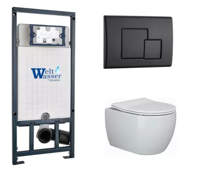 Комплект 3 в 1 инсталляция WeltWasser WW Marberg 507 + Подвесной унитаз Ceramica Nova Play CN3001 с кнопкой черной SE 10000005949 + CN3001 + 10000010239