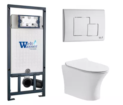 Комплект 3 в 1 инсталляция WeltWasser WW Marberg 507 + Подвесной унитаз CeruttiSpa Bernina aria CT7191 с кнопкой белой SE 10000005949 + 7191 + 10000010237