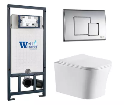 Комплект 3 в 1 инсталляция WeltWasser WW Marberg 507 + Подвесной унитаз CeruttiSpa Marmolada aria CT7778 с кнопкой хром SE 10000005949 + 7778 + 10000005953