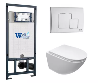 Комплект 3 в 1 инсталляция WeltWasser WW Amberg 507 + Подвесной унитаз Cerutti Spa Sella aria CT9529 с кнопкой белой SE 10000005949 + CT9529 + 10000010237