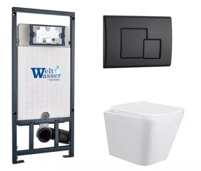 Комплект 3 в 1 инсталляция WeltWasser WW Marberg 507 + Подвесной унитаз Taliente Correto CR25200 с кнопкой черной SE 10000005949 + CR25200 + 10000010239