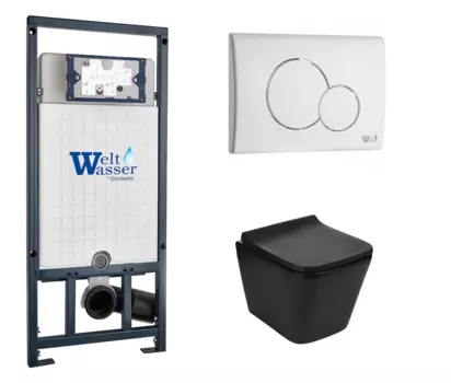 Комплект 3 в 1 инсталляция WeltWasser WW Marberg 507 + Подвесной унитаз WeltWasser Gelbach 041 MT-BL черный с кнопкой белой RD 10000005949 + 10000010236 + 10000003748