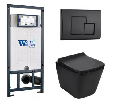Комплект 3 в 1 инсталляция WeltWasser WW Marberg 507 + Подвесной унитаз WeltWasser Gelbach 041 MT-BL черный с кнопкой черной SE 10000005949 + 10000010239 + 10000003748