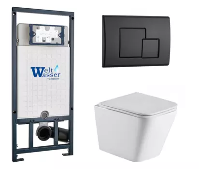 Комплект 3 в 1 инсталляция WeltWasser WW Marberg 507 + Подвесной унитаз WeltWasser Gelbach 043 GL-WT с кнопкой черной SE 10000005949 + 10000010239 + 10000010238