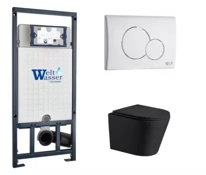 Комплект 3 в 1 инсталляция WeltWasser WW Marberg 507 + Подвесной унитаз WeltWasser Salzbach 043 MT-BL черный с кнопкой белой RD 10000005949 + 10000010236 + 10000008258