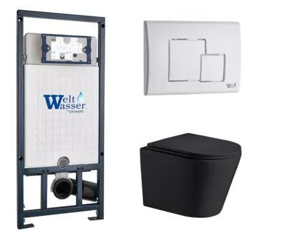 Комплект 3 в 1 инсталляция WeltWasser WW Marberg 507 + Подвесной унитаз WeltWasser Salzbach 043 MT-BL черный с кнопкой белой SE 10000005949 + 10000010237 + 10000008258