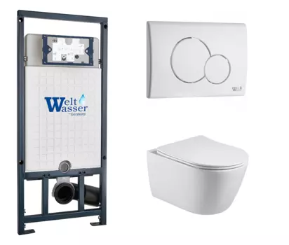 Комплект 3 в 1 инсталляция WeltWasser WW Marberg 507 + Унитаз подвесной Акватек Вега AQ1905-00 с кнопкой белой RD 10000005949 + 10000010236 + AQ1905-00