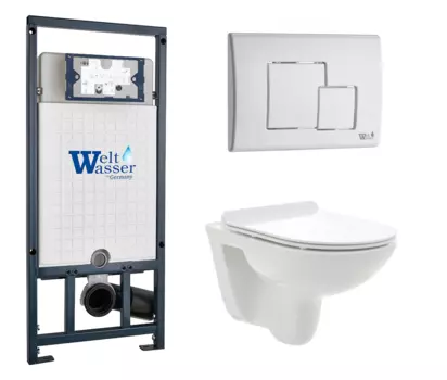 Комплект 3 в 1 инсталляция WeltWasser WW Amberg 507 + Унитаз подвесной AQUAme AQM2008 с кнопкой белой SE 10000005949 + 10000010237 + AQM2008