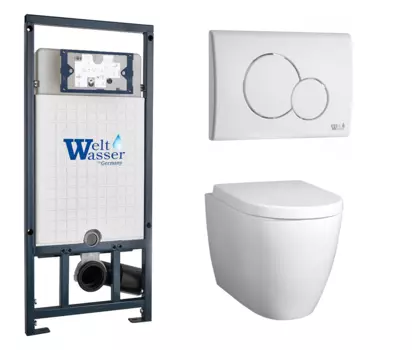 Комплект 3 в 1 инсталляция WeltWasser WW Amberg 507 + Унитаз подвесной BelBagno Marino с кнопкой белой RD 10000005949 + 10000010236 + BB105CHR + BB105SC