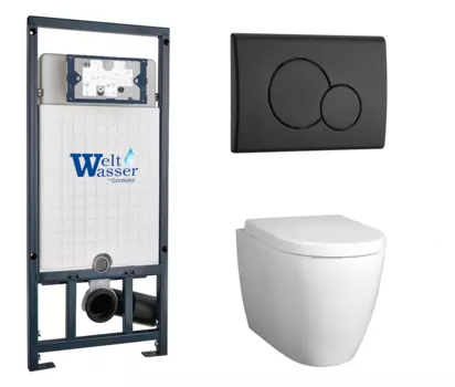 Комплект 3 в 1 инсталляция WeltWasser WW Amberg 507 + Унитаз подвесной BelBagno Marino с кнопкой черной RD 10000005949 + 10000010238 + BB105CHR + BB105SC