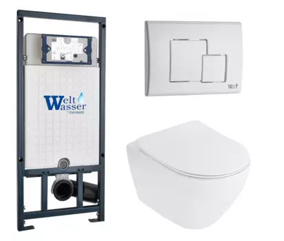 Комплект 3 в 1 инсталляция WeltWasser WW Marberg 507 + Унитаз подвесной Cezares Stylus CZR-513-TH-R с кнопкой белой SE 10000005949 + 10000010237 + CZR-513-TH-R + CZR-2011-SC