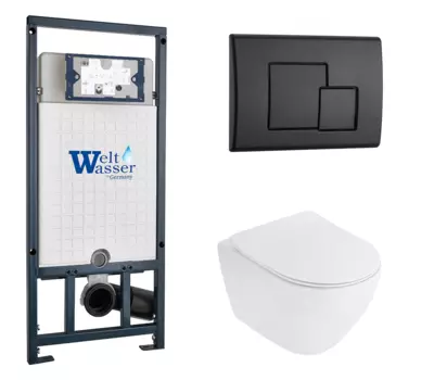 Комплект 3 в 1 инсталляция WeltWasser WW Marberg 507 + Унитаз подвесной Cezares Stylus CZR-513-TH-R с кнопкой черной SE 10000005949 + 10000010239 + CZR-513-TH-R + CZR-2011-SC