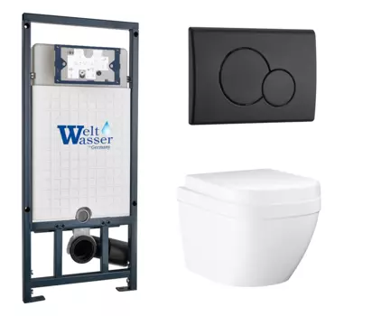 Комплект 3 в 1 инсталляция WeltWasser WW Marberg 507 + Унитаз подвесной Grohe Euro Ceramic 39206000 с кнопкой черной RD 10000005949 + 10000010238 + 39206000 + 39330001