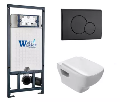Комплект 3 в 1 инсталляция WeltWasser WW Marberg 507 + Унитаз подвесной Jacob Delafon Struktura EDE102-00 с кнопкой черной RD 10000005949 + 10000010238 + EDE102-00 + E20606-00