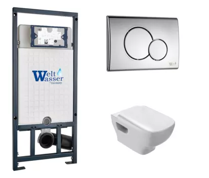 Комплект 3 в 1 инсталляция WeltWasser WW Marberg 507 + Унитаз подвесной Jacob Delafon Struktura EDE102-00 с кнопкой хром RD 10000005949 + 10000005952 + EDE102-00 + E20606-00