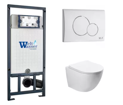 Комплект 3 в 1 инсталляция WeltWasser WW Amberg 507 + Унитаз подвесной SantiLine SL-5005 с кнопкой белой RD 10000005949 + 10000010236 + SL-5005