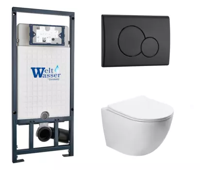 Комплект 3 в 1 инсталляция WeltWasser WW Amberg 507 + Унитаз подвесной SantiLine SL-5005 с кнопкой черной RD 10000005949 + 10000010238 + SL-5005