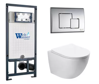 Комплект 3 в 1 инсталляция WeltWasser WW Amberg 507 + Унитаз подвесной SantiLine SL-5005 с кнопкой хром SE 10000005949 + 10000005953 + SL-5005