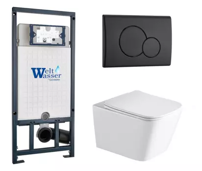 Комплект 3 в 1 инсталляция WeltWasser WW Marberg 507 + Унитаз подвесной SantiLine SL-5007 с кнопкой черной RD 10000005949 + 10000010238 + SL-5007