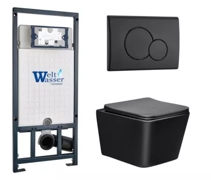 Комплект 3 в 1 инсталляция WeltWasser WW Marberg 507 + Унитаз подвесной Vincea Q-Line VT1-12MB черный с кнопкой черной RD 10000005949 + 10000010238 + VT1-12MB