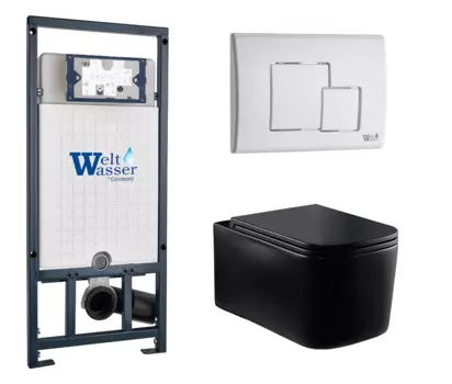 Комплект 3 в 1 инсталляция WeltWasser WW Marberg 507 + Унитаз подвесной Vincea Ultra Rimless VT1-32MB черный с кнопкой белой SE 10000005949 + 10000010237 + VT1-32MB
