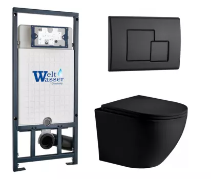 Комплект 3 в 1 инсталляция WeltWasser WW Marberg 507 + Унитаз подвесной Weltwasser WW Merzbach 043 MT-BL черный с кнопкой черной SE 10000005949 + 10000010239 + 10000008255
