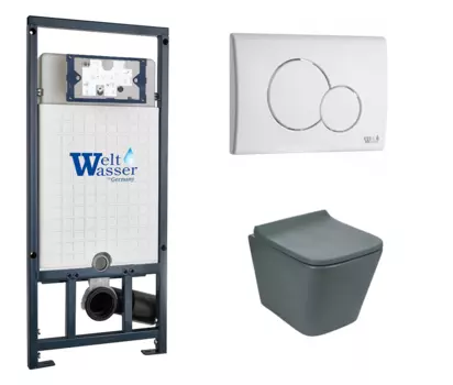 Комплект 3 в 1 инсталляция WeltWasser WW Marberg 507 + Унитаз подвесной Weltwasser WW SK Gelbach 041 MT-GR серый с кнопкой белой RD 10000005949 + 10000010236 + 10000003749
