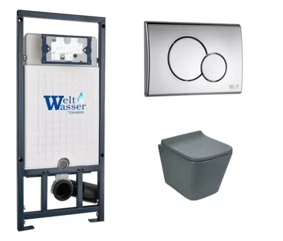 Комплект 3 в 1 инсталляция WeltWasser WW Marberg 507 + Унитаз подвесной Weltwasser WW SK Gelbach 041 MT-GR серый с кнопкой хром RD 10000005949 + 10000005952 + 10000003749