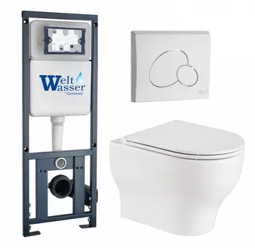 Комплект 3 в 1 инсталляция WeltWasser WW Marberg 410 10000005948 + Подвесной унитаз WeltWasser Erlenbach 004 GL-WT + кнопка белая глянцевая RD 10000010374_
