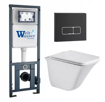 Комплект 3 в 1 инсталляция WeltWasser WW Marberg 410 10000005948 + Подвесной унитаз WeltWasser Rotbach 004 GL-WT + кнопка черная матовая SE